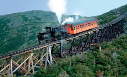 Mount Washington Cog Railway train climbing Jacob's ladder